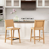 Pierre 26" Farmhouse Saddle Kitchen Island Counter Stool with Back, Sunkissed Beige Leather & B2719P238396