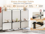 3-Panel Folding Divider with Lockable Wheels and 3 Metal Shelves White 56218480