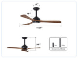 42" Solid Wood Blades Ceiling Fan with Lights Remote Control,Quiet DC Motor 3 Blade Ceiling Fans 6 W3596P460815