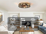 20 Inch Caged Flush Mount Ceiling Fan with Lights, Industrial Enclosed Metal Cage Fan, 6Speed W3816P585911