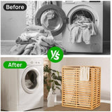 Bamboo Laundry Hamper with Lid Foldable Clothes Basket with 2-Section Removable Liner Bag, 91307631