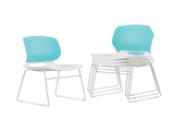 Modern Stacking Chairs Set of 4 in White and Blue with Polypropylene Seat and Fiberglass Reinforced W3788P372655