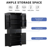 Bathroom Storage Cabinet with Doors and Drawer, Multiple Storage Space, Adjustable Shelf, Black WF308204AAB