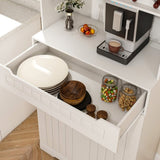 White Buffet Cabinet with Hutch - Modern Farmhouse Kitchen Storage Sideboard with 2 Drawers & Barn W2700P300564