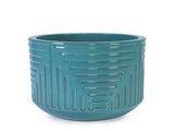 Handmade Ceramic Planter, 16 Inch Diameter, Teal Green with Textured Groove Pattern, for Monstera W3273P326368