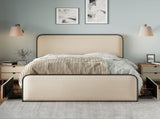 Modern Metal Bed Frame with Curved Upholstered Headboard and Footboard Bed with 4 Storage Drawers, N701P229017B