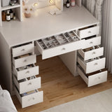 Vanity Desk with LED Lighted Mirror, Makeup Vanity with 11Drawers, 3 Color Lighting Modes Brightness W509P149855