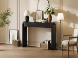 TREXM Entryway Table with Natural Wood Grain Finish, Console Table with Fluted Design, Oval Top and N715P288632B