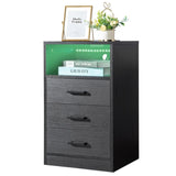 ZNTS FCH 40*35*65cm Particleboard Pasted Triamine Three Drawers With Socket With LED Light Bedside Table 01202304