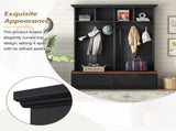 Farmhouse 4-in-1 Hall Tree with Wood Grain Bench, Mudroom Versatile Coat Rack with N721P313099B