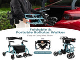 2-in-1 Rollator Walker & Wheelchair 6-Level Adjustable Handles, 1-Hand Folding, Storage 50220611