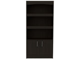Bookcase, Three Shelves, Double Door Cabinet, Metal Hardware, Black B097132973