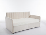Flora Upholstered Daybed with 2 Drawers, Twin, Ivory Velvet, Ribbed Tufted Backrest, Daybed in B083P156245