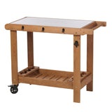 Outdoor Wooden Grill Cart Table with Wheels, Metal Top and Storage, for Patio Backyard Garden BBQ W2640P292929