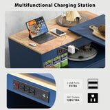 K&K Rolling Kitchen Island With Extended Table, Kitchen Island on Wheels with LED Lights,Power WF316018AAN