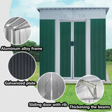 5X3 Feet Small Mini Outdoor Storage Sheds Pent Roof Green With Aluminum Alloy Frame And Sliding Door W2794P281157