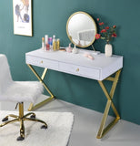 Coleen White & Gold Finish Vanity Desk W/Mirror & Jewelry Tray B2726P315740