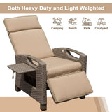 Outdoor Recliner Chair, Patio Recliner with Hand-Woven Wicker, Flip Table Push Back, Adjustable W1859P196426
