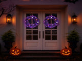 24" Halloween-Themed Christmas Wreath - Purple Pre-Lit Wreath with 50 Purple/Orange LEDs, 100 PVC 80749318