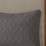 3 Piece Split Corner Pleated Quilted Bedspread Dark Grey Queen B03597559