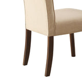 Beige Linen and Walnut Side Chair with Tufted Back B062P209257