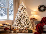 6 Foot Flocked Northern Pine Christmas Tree Artificial Xmas Tree Curved Tips LED Lights Indoor 21296391