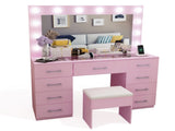 Macaron powder, particleboard with textured melamine finish, 9-drawer dressing table set, includes 24302535