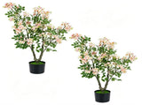 2 Pack 36" Artificial Impatiens Blossom Tree, Silk Fake Potted Flower Tree with Cement Base, 25461079