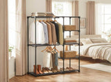 Gray Freestanding Closet Organizer, Portable Wardrobe Rack with 4 Shelves & 2 Hanging Rods, Steel 99523498