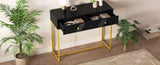 TREXM Modern Sleek Console Table Two Drawers with Stripe Design for Living Room and Entryway N715P201976B