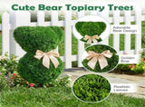 2 Pack Whimsical Bear Topiary Trees Artificial Boxwood Greenery with Golden Bows for Indoor Outdoor 24860070