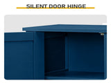 Navy Blue Painted MDF Bathroom Tall Cabinet with Vertical Ribbing, Double Doors, 23.6*11.8*31.5in 90175278