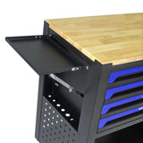 4 DRAWERS MULTIFUNCTIONAL TOOL CART WITH WHEELS AND WOODEN TOP-BLUE W1102111182