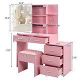 Pink Textured Particle Board with Melamine Laminate Five-Drawer Two-Shelf Sliding Door Mirror 50712204