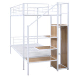 Twin Over Twin Metal Bunk Bed with Lateral Storage Ladder and Wardrobe, White MF315578AAK