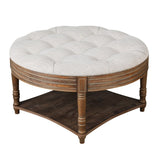 Large Round WaterProof Ottoman Coffee Table 2 Tier Oversized Button Tufted Ottoman with Wooden Shelf W1445P235095