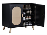 2-door vertical shoe cabinet particle board plastic rattan black frame original wood rattan 51206975