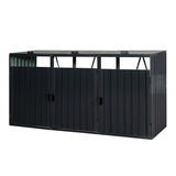 ZNTS Garbage Bin Shed Stores 3 Trash Cans Metal Outdoor Bin Shed for Garbage Storage,Stainless Galvanized W540120221