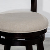 30" Bar Height Slat Back Swivel Stool, Espresso Finish, Beige Fabric Seat B04660689