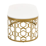 Modern Oval Coffee Table with Cut-Out Pattern Metal Stainless Steel Frame in 47.2" N735P192911K