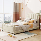 Twin Size Upholstered Daybed with Classic Stripe Shaped Headboard, Beige WF308905AAA