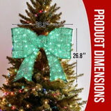 Pre-lit Outdoor Giant Bowknot Christmas Decoration, Lighted Metal Frame with 124 Green LED Lights, 98114794