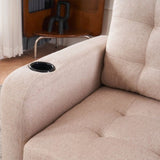 Beige Upholstered Armchair and Storage Ottoman Set - Comfortable Single Sofa with Cup Holders and 26067518