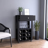 Memphis Bar Cart, Twelve Built-in Wine Rack, Four Legs, One Open Shelf -Black B20091948