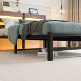 Full Size Metal Bed Frame with Wooden Headboard, RGB Lights, Charger, Storage Shelf, Noise-Free, No W840P209896