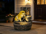 22" 3-Tier Puppy Themed Resin Garden Fountain Rustic Brown Outdoor Water Fountain with LED Lights & 25593587