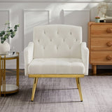 ZNTS cream white velvet armchair with metal legs W58852198