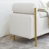 Elegant Upholstered Linen Storage Bench with Cylindrical Arms and Iron Legs for Hallway Living Room W487128010
