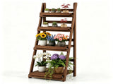 4-Tier Ladder Plant Stand, Foldable Premium Fir Wood Flower Pot Rack, A-Shaped Reinforced Display 60951620