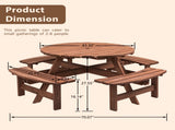 8-Person Outdoor Circular Wooden Picnic Table with 4 Built-in Benches for Patio Backyard Garden, 24709656